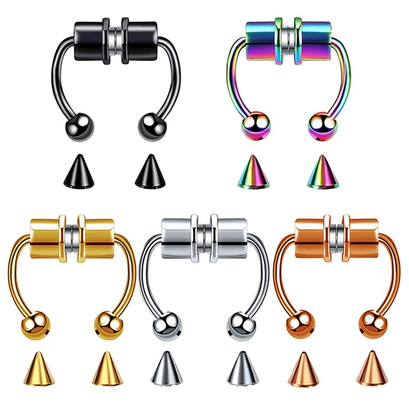 

Simple Design Style Magnet False Nose Ring Horseshoe Ring Double Headed Ball Cone Non-perforated Nose Ring Nose Clip