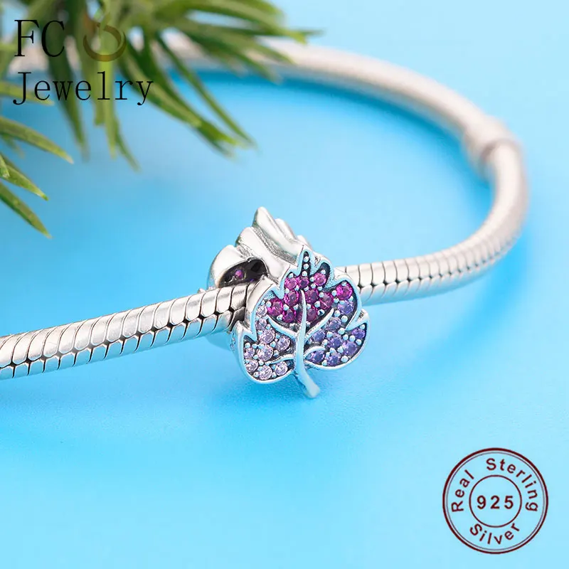 FC ювелирное изделие, Новое поступление, подходит для оригинала Pandora, очаровательный браслет, серебро 925, лист, проложенный розовым цирконием, бусина для создания рефлексиона Berloque