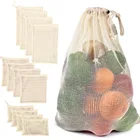 Мешки для овощей из хлопчатобумажной сетки, многоразовая сумка для овощей из хлопковой сетки, сумка для хранения на кухне, фруктовые овощи с Кулиской