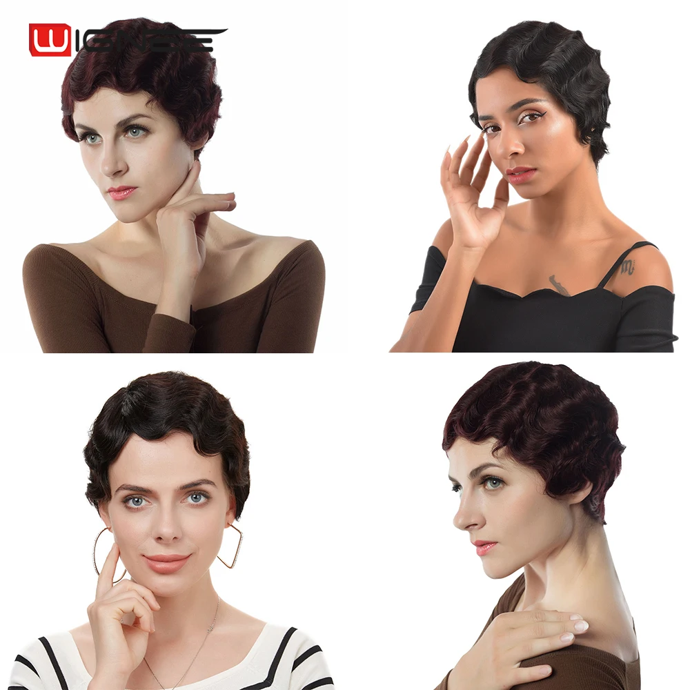 Wignee 6 дюймов 99J короткие человеческие волосы парик для черных/белых женщин Remy
