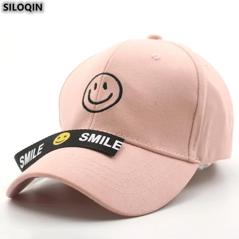 

SILOQIN Мужская кепка Снэпбэк модная новая милая бейсболка со смайликом для женщин мужчин Регулируемый Размер Хлопковая брендовая спортивная ...