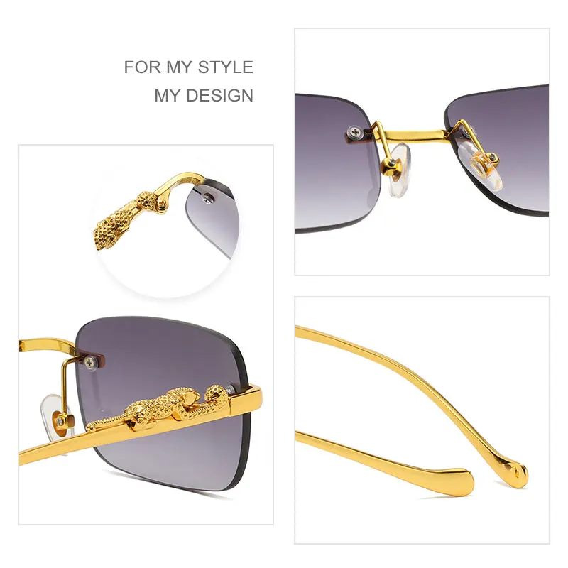 Мужские солнцезащитные очки без оправы HBK прямоугольные с синим светом маленькие