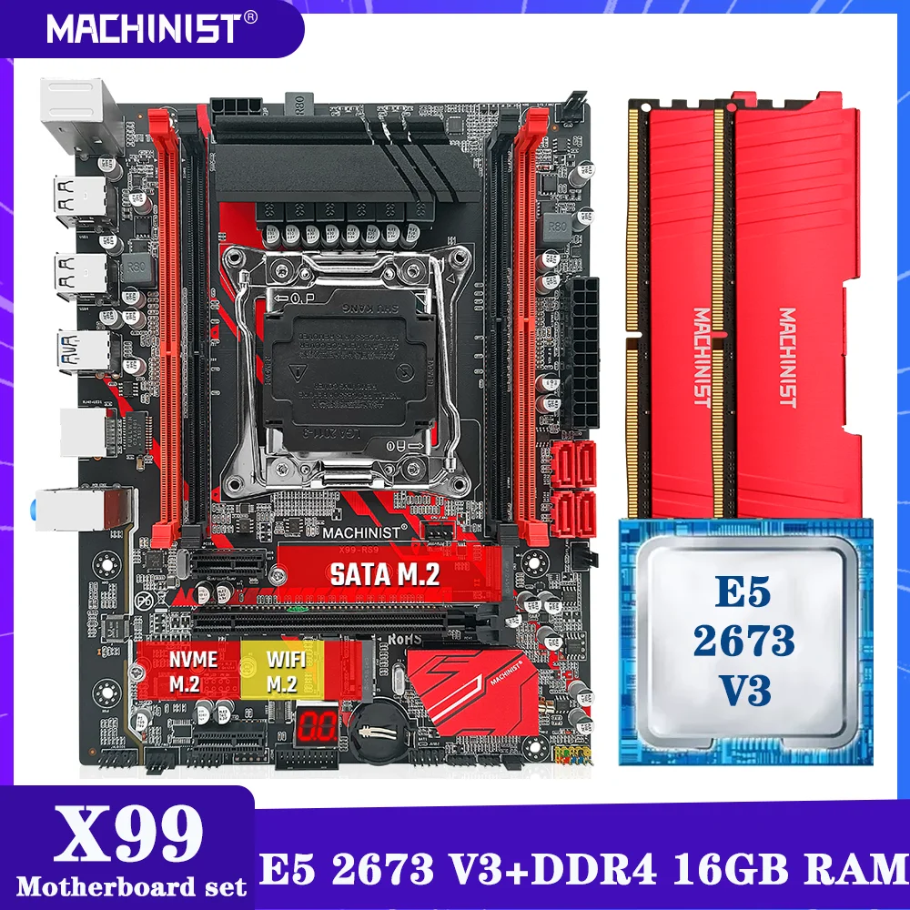 

MACHINIST X99 Kit Motherboard LGA 2011-3 Set With Xeon E5 2673 V3 CPU Processor 16GB(2*8GB) DDR4 ECC RAM Memory Four-Channel RS9