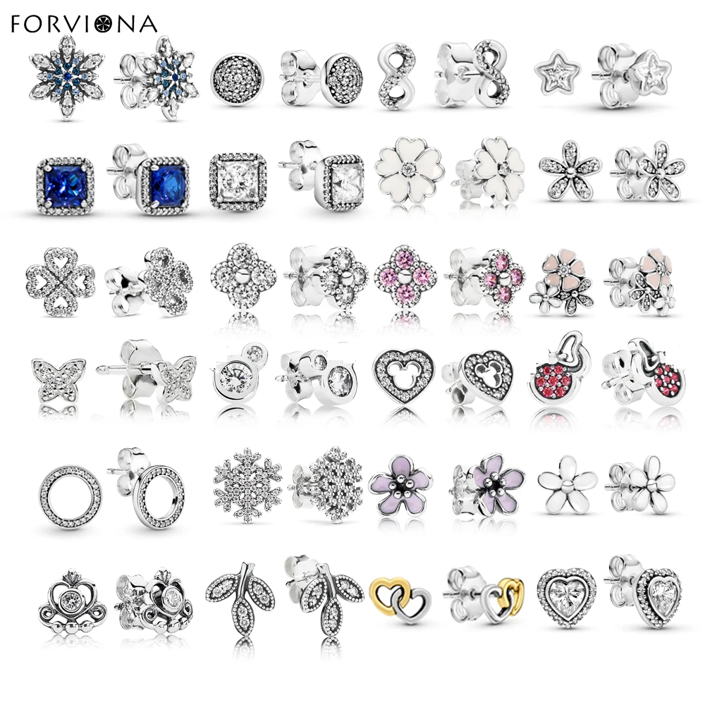 

FORVIONA S925 Sterling Silver Flower Love Geometry Love Leaf Snowflake Fashion Lovely Earrings Women's Party Christmas Gift