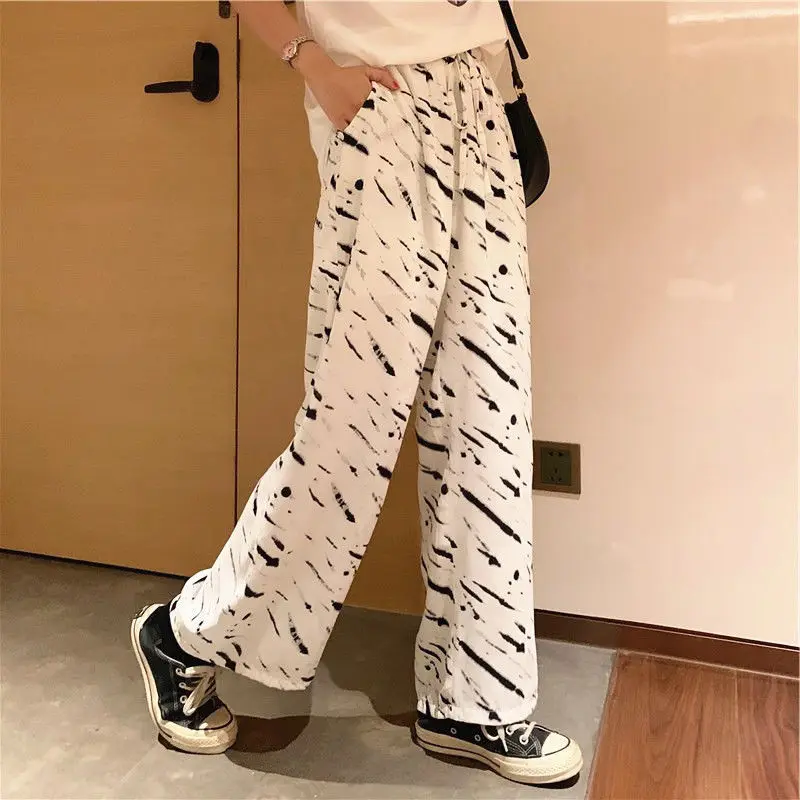 

Suit Women's Summer Fashion Korean Loose Retro Printed Student Short Sleeve T-shirt Zebra Casual Wide Leg Pants