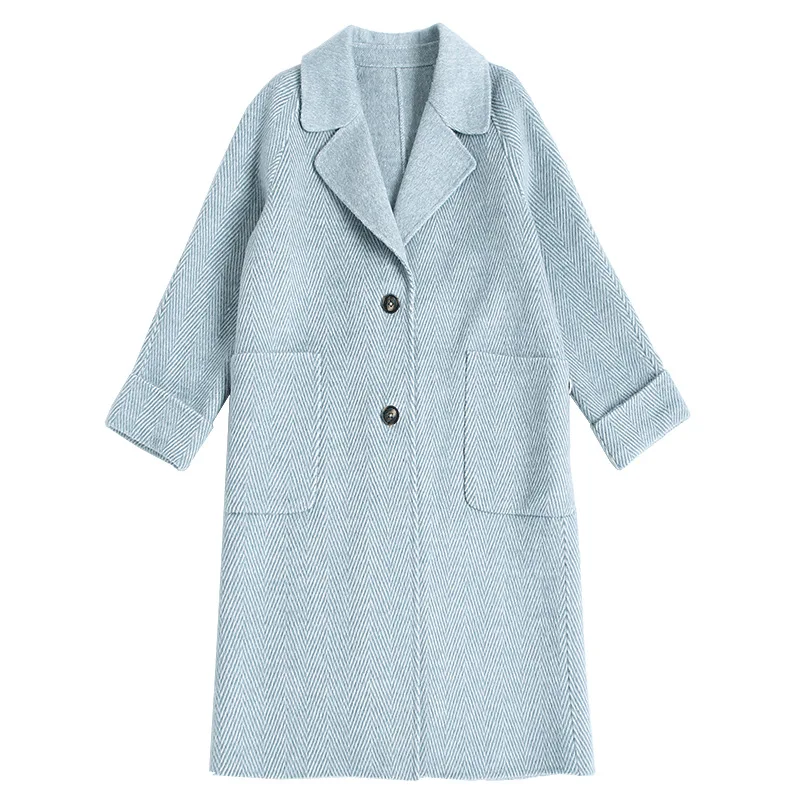 

Winter High End Double Sided Striped Long Cashmere Coat Women 2020 New Korean Loose Plus Size Handmade Wool Coat Overcoat