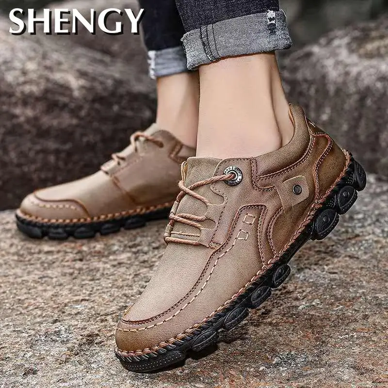 Лоферы мужские кожаные дышащие большого размера 38-48 для вождения лета 2020 | Обувь