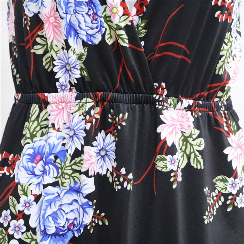 

Fashion Women Halter V Neck Boho Dress Floral Sleeveless V neck Long Summer Beachwear Sundress Beach Holiday Irregular Dresses