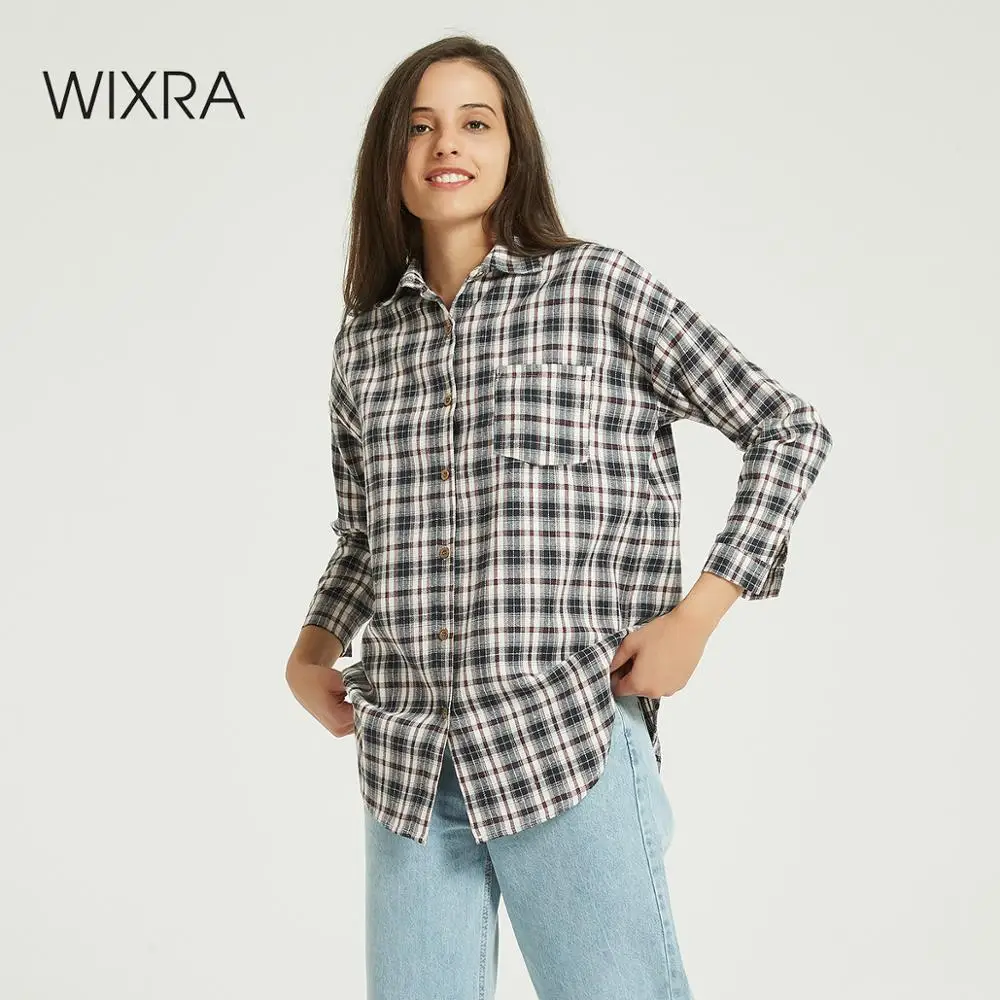 Wixra Женская стильная клетчатая блузка Повседневная рубашка с длинным рукавом и