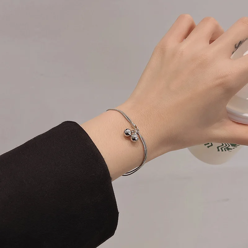

2021 New Chinese Style Snake Bone Chain Bell Bracelet Female Simple Hand Ornament Student Patry Jewelry for Women Gifts