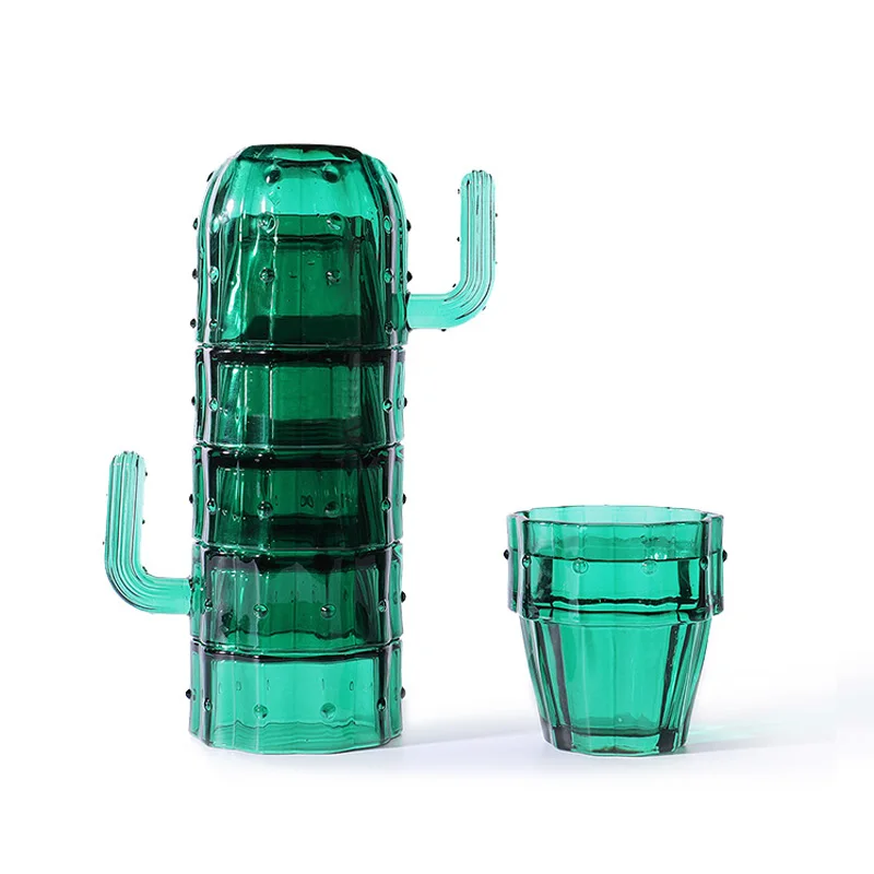 6Pcs/Set Stackable Cactus Shape Glass Drinking Water Cup Set Fruit Juice Milk Coffee Mugs Heat-resistant Cold Drink Cups Gift - купить по