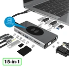USB-концентратор 15 в 1 PD USB 3,0 TF 3,5 мм RJ45 Тип C для HDMI-совместимого VGA беспроводного зарядного устройства для бытовых компьютерных аксессуаров