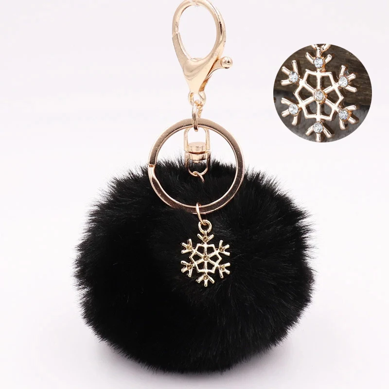 

Fluffy Multicolor PomPom Furry Ball Keychain Faux Rabbit Fur Ball Keychains Crystal Snow KeyRings Trendy Jewelry Bag Accessories