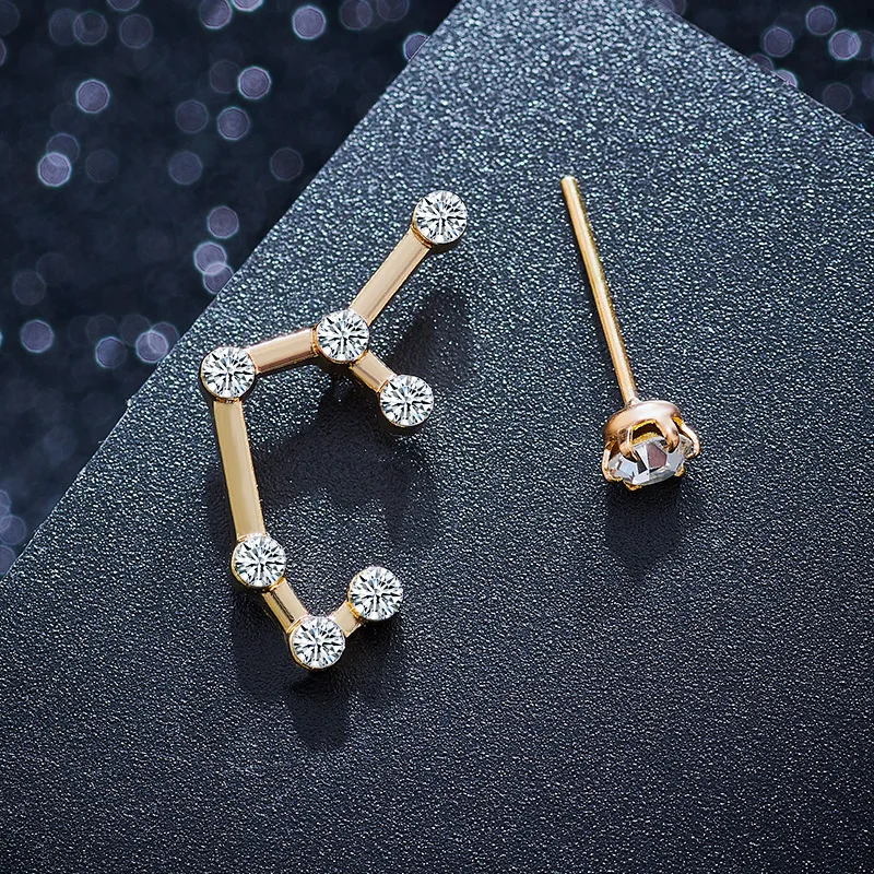 SHUANGR 12 зодиакальное созвездие серьги-гвоздики для женщин винтажные золотые асимметричные серьги Новые звезды Модные Ювелирные изделия Подарки