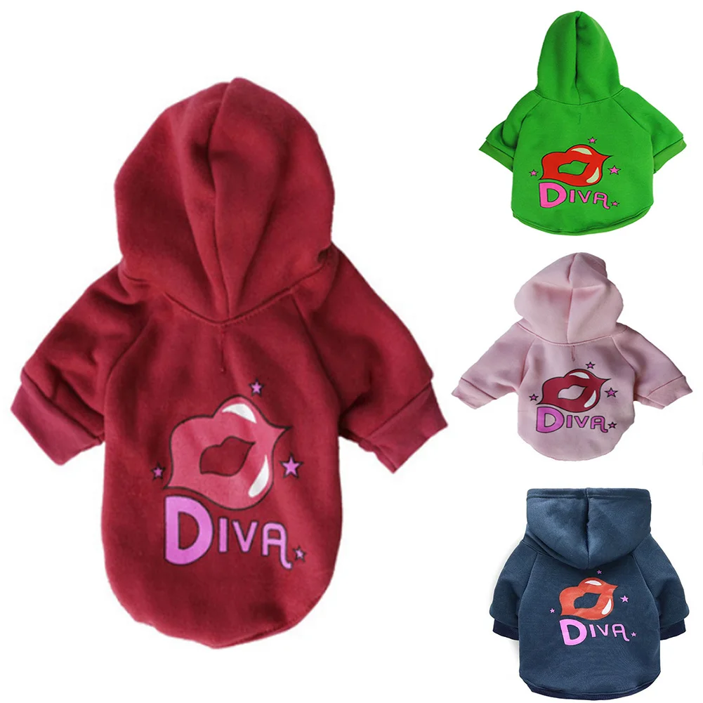

Small and Medium-sized Dogs Winter Fashion Sweet and Cute Red Lips Printed Hoodie Sweater Long Sleeve Outer Wear Puppy Clothes