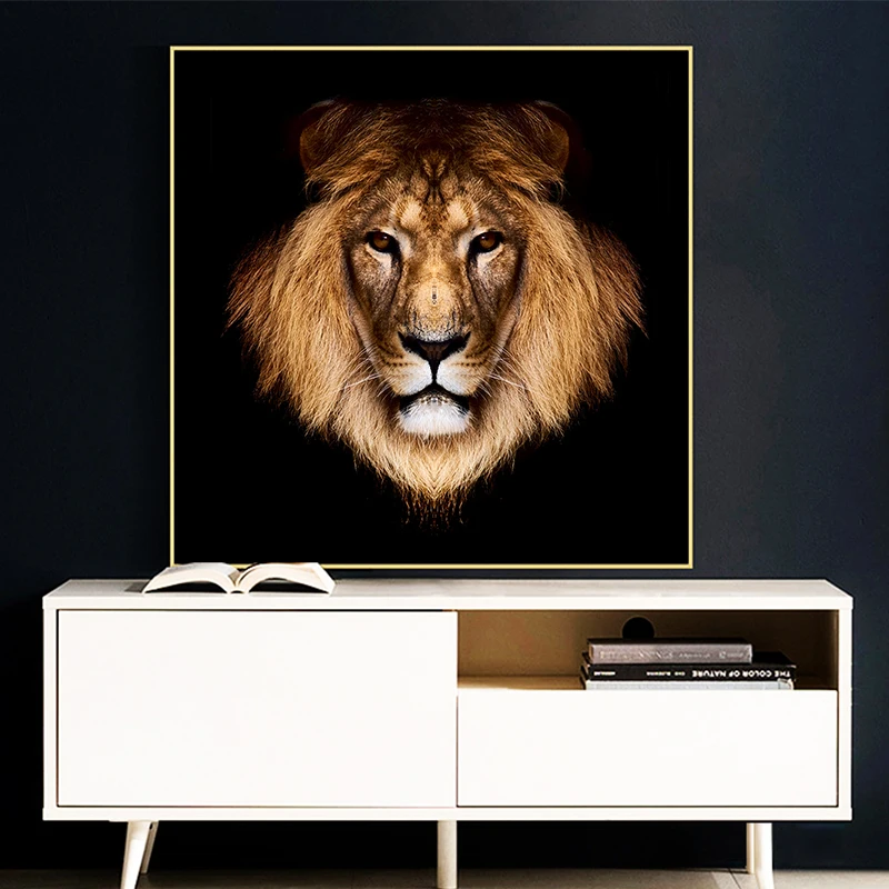 

Картина на холсте с изображением черного золота льва диких животных зверя, скандинавские художественные плакаты и принты, настенные картин...