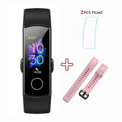 add pink strap film Смарт-браслет huawei Honor Band 5 с кислородом в крови Amoled и сенсорным экраном - Цвет: add pink strap film
