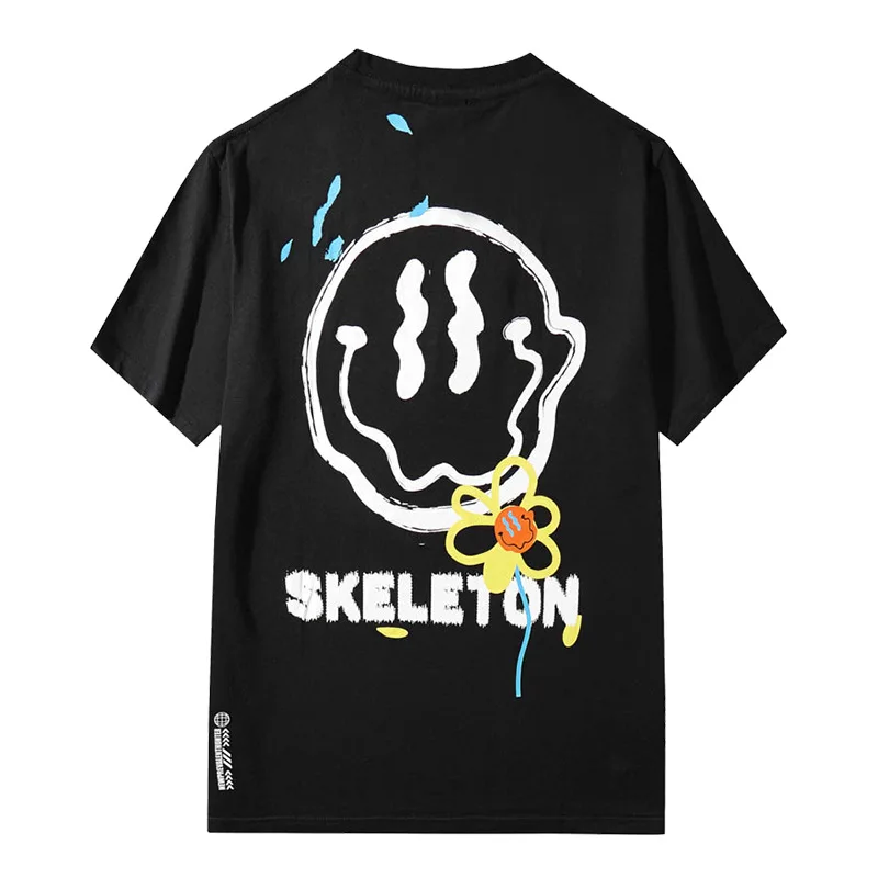 

2021 summer new fashion country smiling face print short sleeve T shirt male street hip-hop popular logo lovers wear shirts
