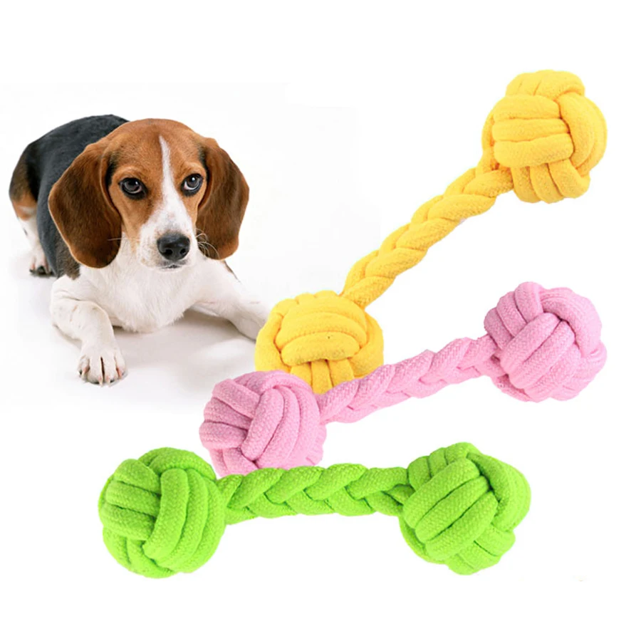 

Pet Dog Toys Chew Toys For Small Dogs Cleaning Teeth Candy Color Pet Cotton Rope Knitting Dumbbell Ball