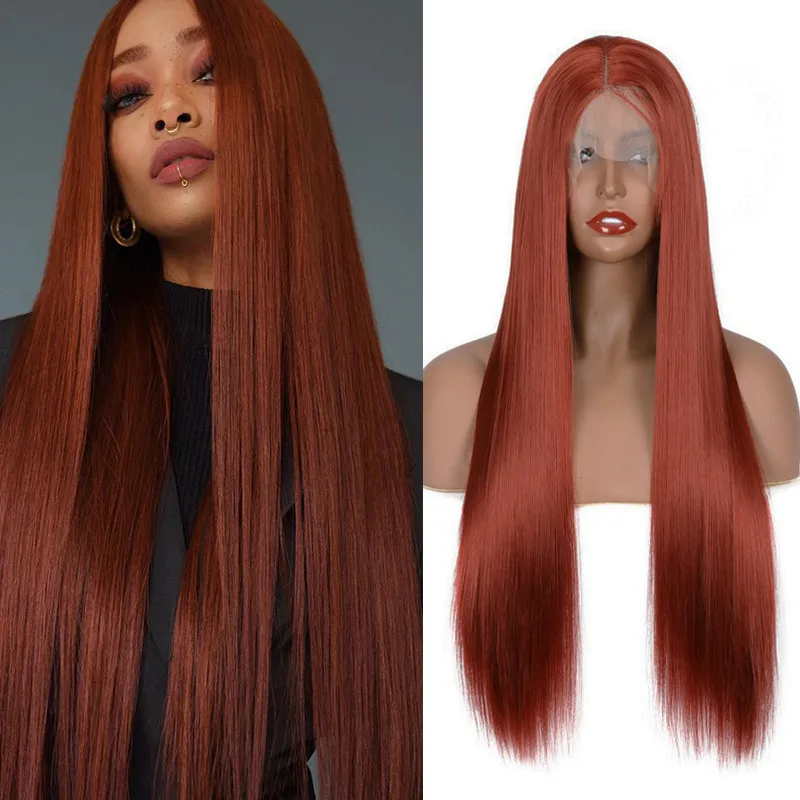 

Парик из темно-коричневых длинных прямых волос для женщин, парик из синтетических волос средней длины, термостойкий полноразмерный парик д...