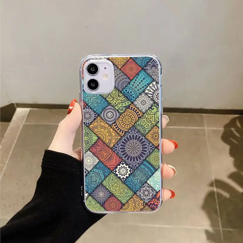 

Mandala african pattern Phone Case Transparent for iPhone 6 7 8 11 12 s mini pro X XS XR MAX Plus