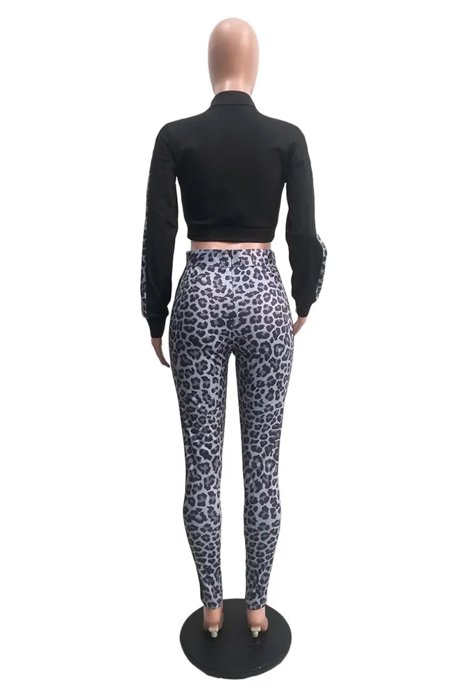 Женский леопардовый комплект из двух предметов элегантный спортивный костюм с