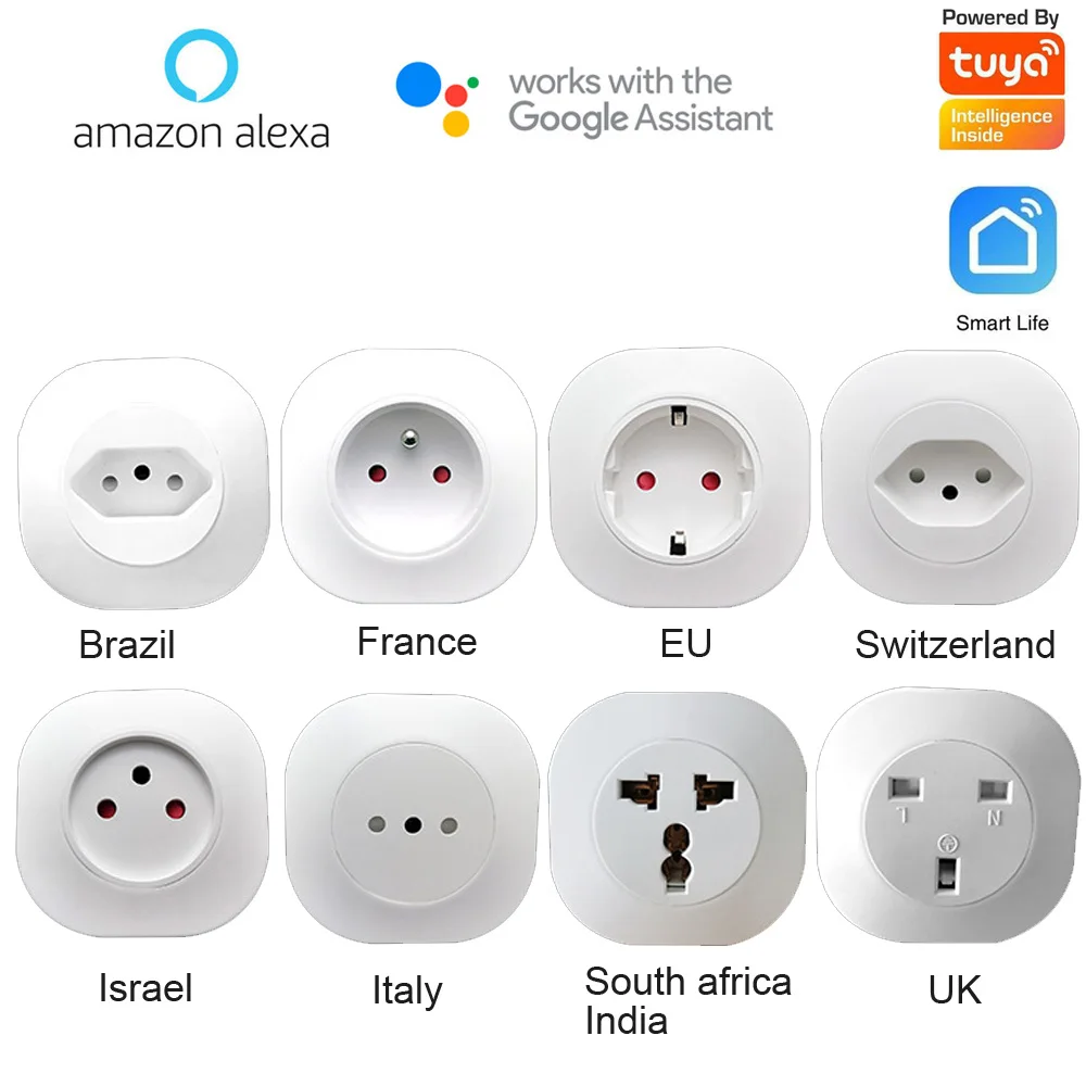 

16A Energy Saving 100-240VAC Tuya Smart Plug Power Control Via App Smart Life EU Type Socket Works With Google And Alexa