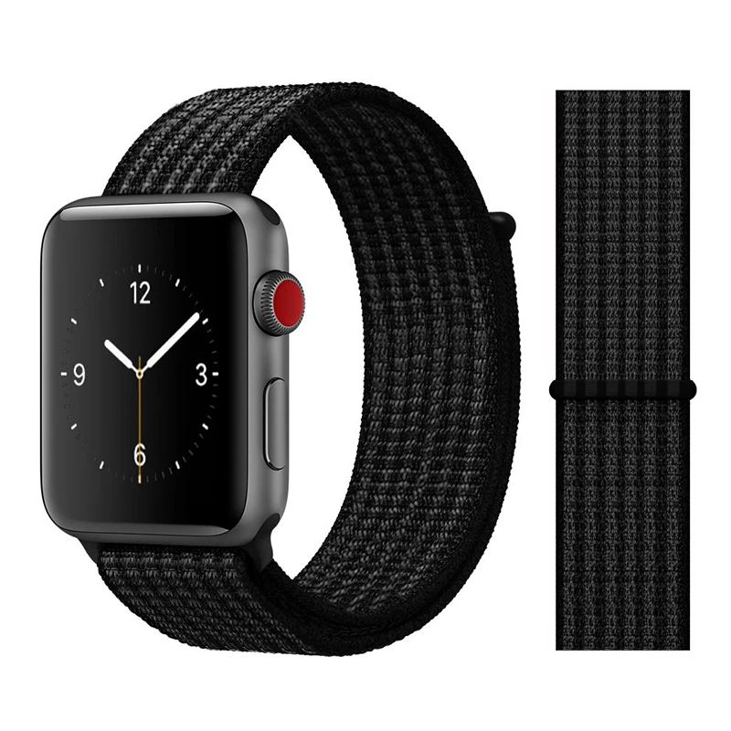 Для наручных часов Apple Watch, версии 3/2/1 38 мм 42 мм нейлон мягкий дышащий нейлон для наручных часов iWatch, сменный ремешок спортивный бесшовный series4/5 40 мм 44 мм - Цвет ремешка: Color46 Black 2