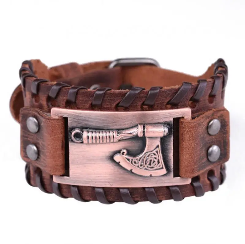 Браслет мужской кожаный регулируемый в стиле викингов|Гибкие браслеты| |