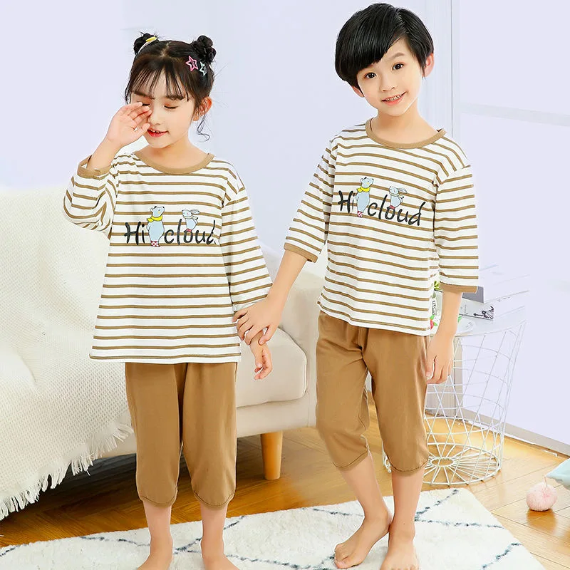 Летняя Детская Пижама мультяшная пижама для девочек и мальчиков футболка с