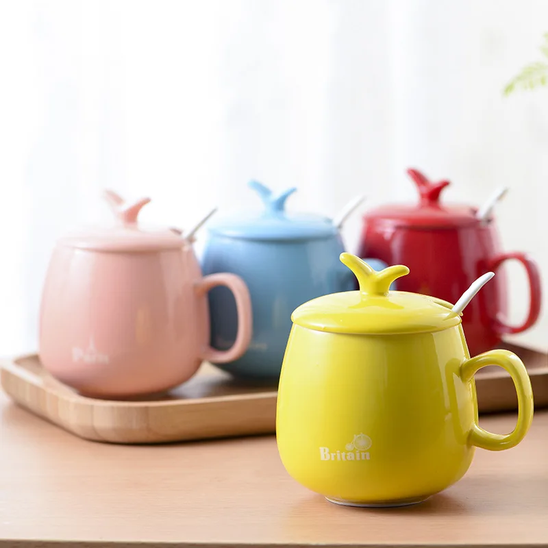 

New Ceramic Cup with Lid Spoon Personality Trend Creative Breakfast Milk Drinking Cup Tea Cup Coffee Cup Couple Mug