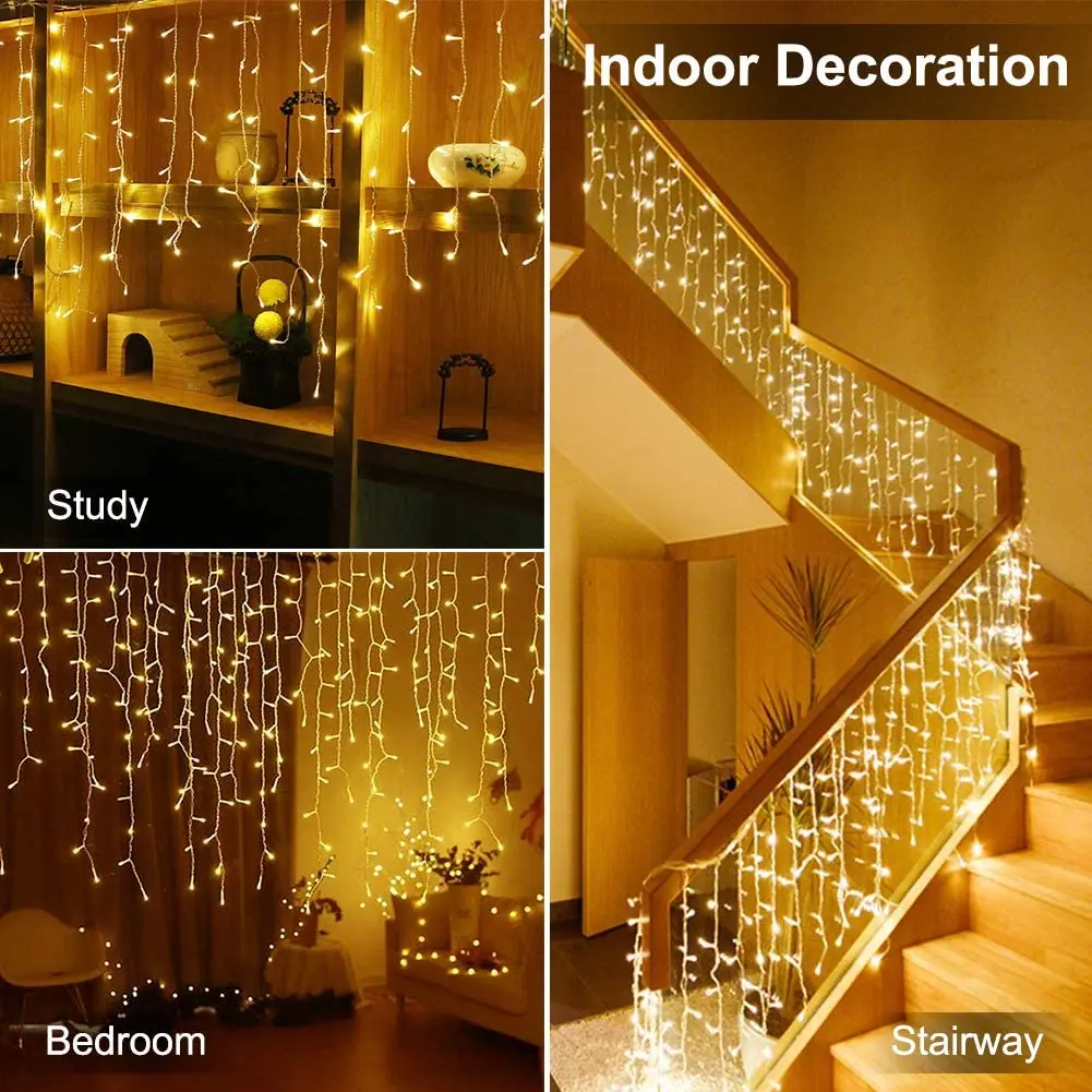 christmas lights outdoor street garland on the house icicle curtain light 34m eu plug waterproof connecter for yard decoration free global shipping