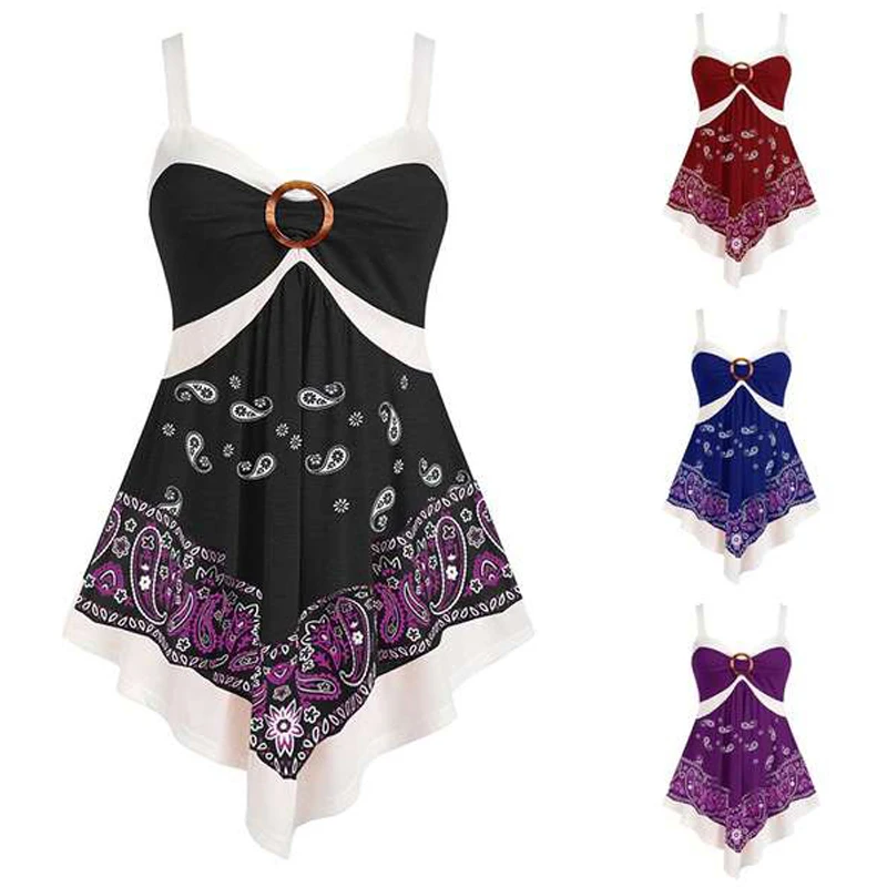 Tank Top Women Summer Fashion Casual O Ring Colorblock Paisley Print Tank Top Sleeveless Backless Irregular Hem Tops Vest
Tank Top Women Summer Fashion Casual O Ring Colorblock Paisley Print Tank Top Sleeveless Backless Irregular Hem Tops Vest