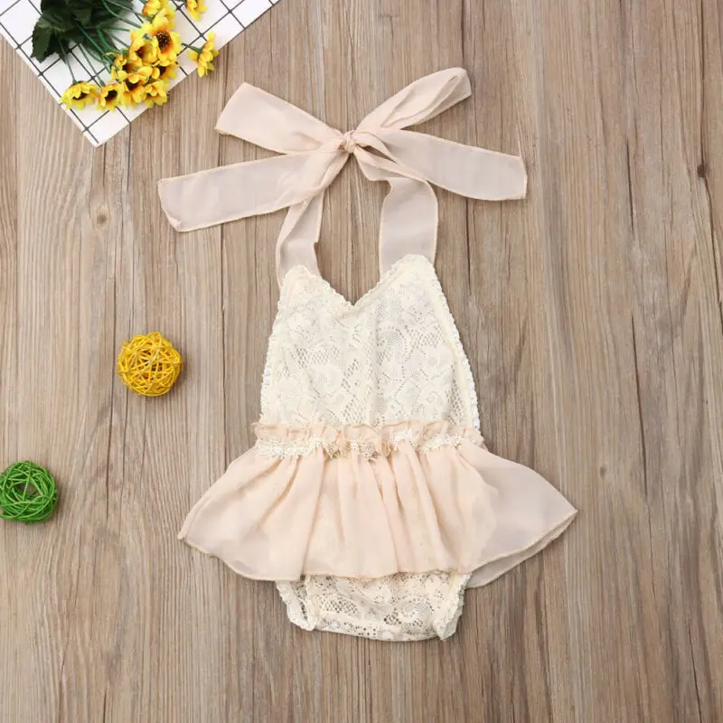3-24M Newborn Baby Girl Lace Romper Dress Halter Romper Jumpsuit Outfits Clothes Summer Infant Baby Clothes