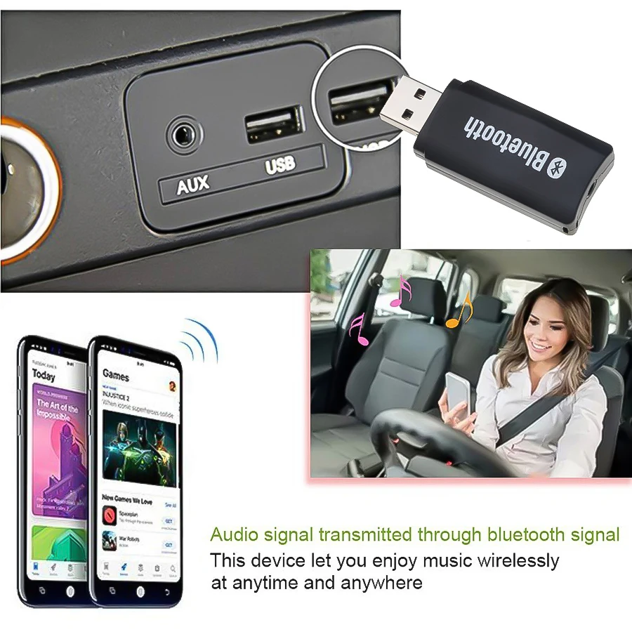 Беспроводной музыкальный ресивер Kebidu Bluetooth AUX адаптер USB портативный мини
