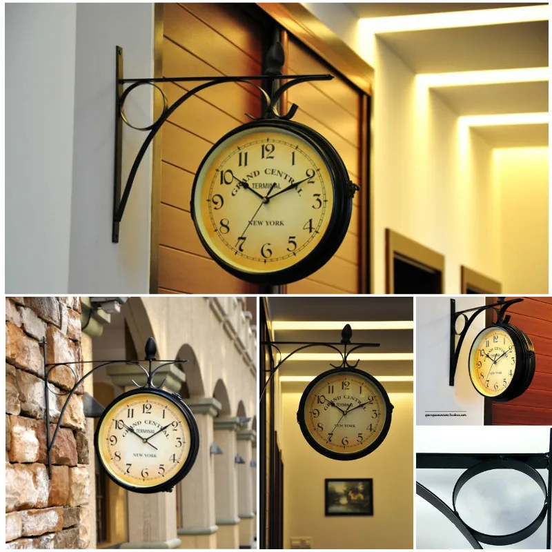 Уличные настенные часы Висячие Ретро двухсторонние на батарейках с
