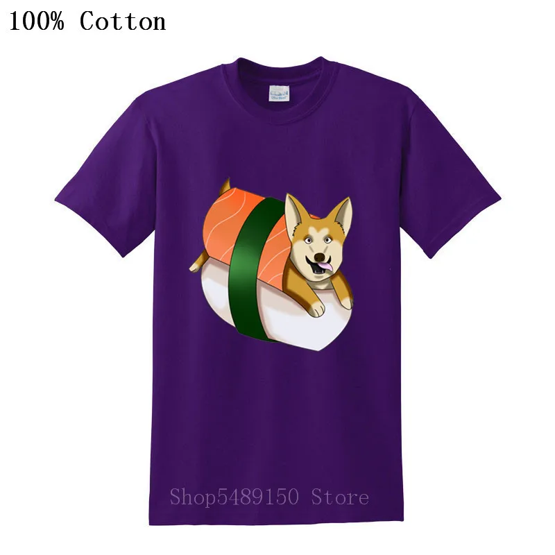 Забавная классическая мужская футболка Corgi Dog суши с японской едой женская одежда