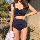 Летний женский купальник с высокой талией в Корейском стиле, модный купальный костюм из двух предметов, пляжная одежда для плавания, 2021