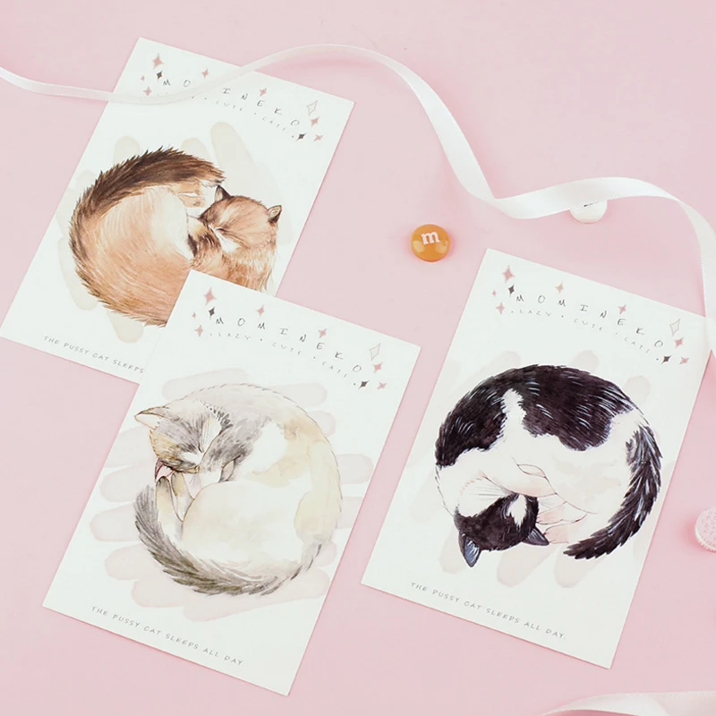 30 шт./лот мультяшная кавайная Толстая кошка открытка Мини открытки Кот спит весь
