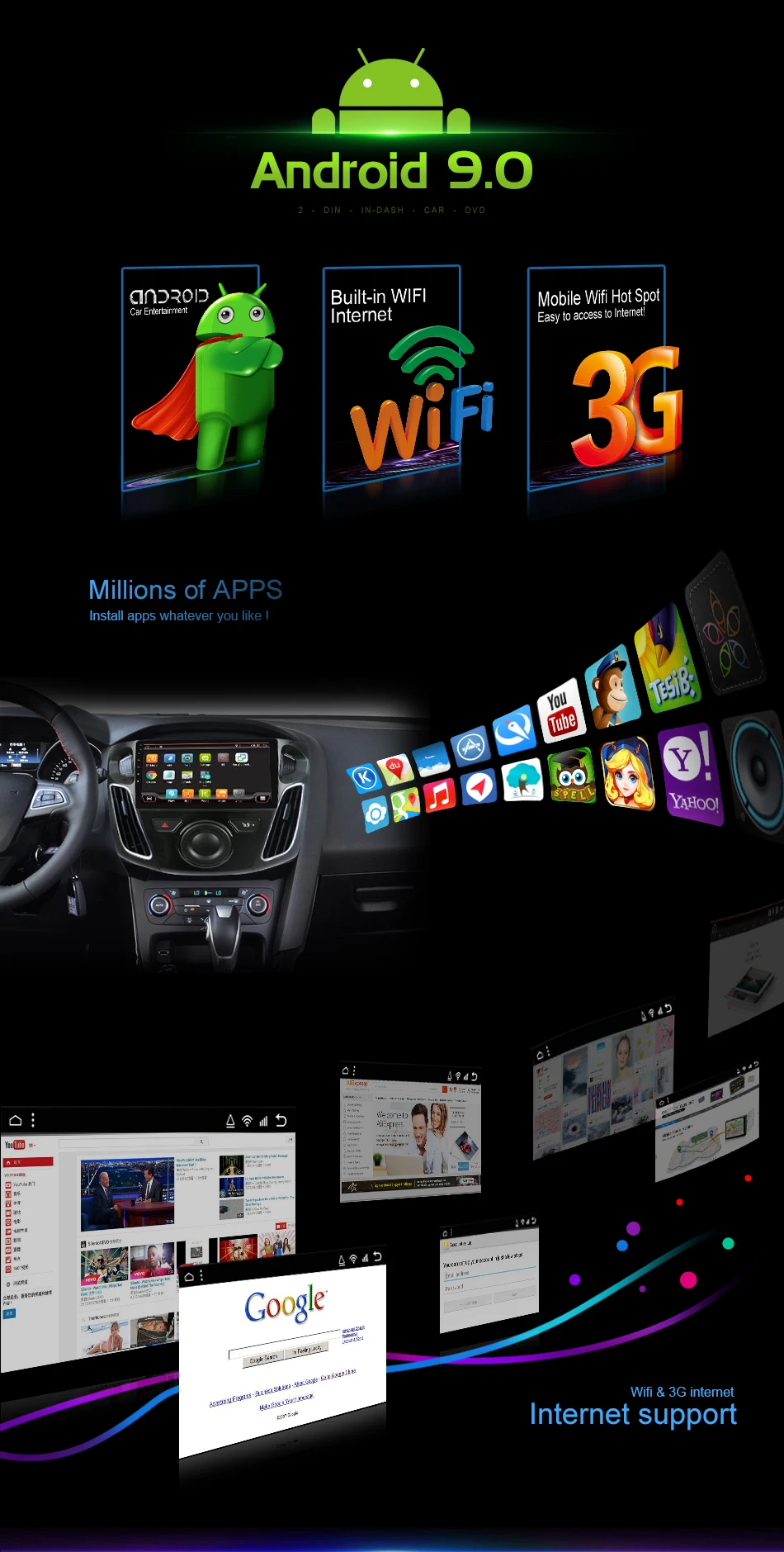 2din радио Центральный multimidia android 9,0 для Ford Focus 2012- ram 2G rom 32G