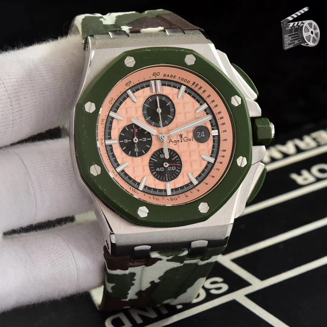 

Classic new Men Stopwatch Watch Sapphire Silver Blue Green Red Rubber Chronograph Stainless Steel Waterproof Watches AAA+