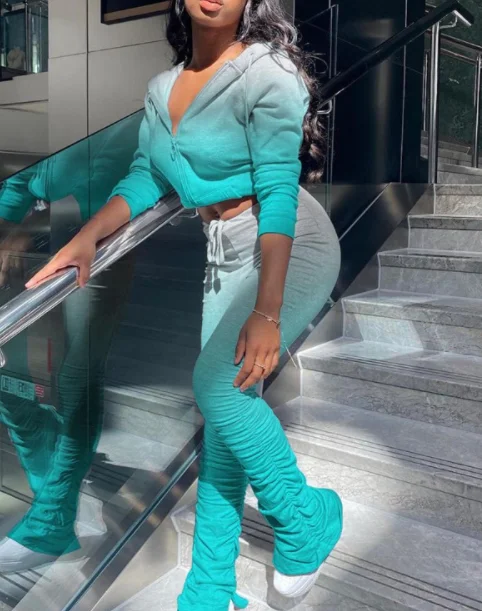 

Gradient Tracksuit Women 2 Piece Set Fall Sportwear Joggers Women Set Suits Sweatsuit Top Pleated Flared Pants Winter Outfits