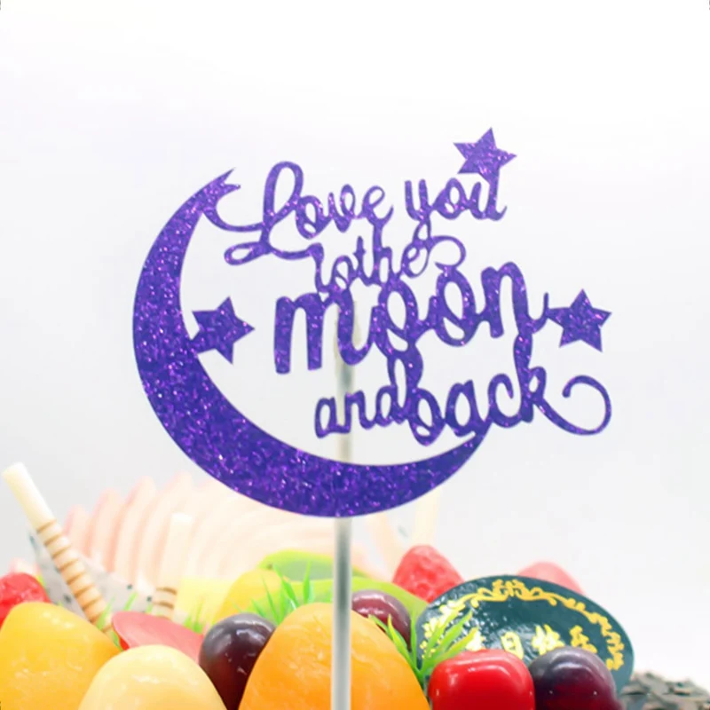 1 шт. декор для выпечки торта флаги Love You To The Moon And Back украшение для именинного торта флаги Блестящий золотистый Серебристый для свадьбы День рождения