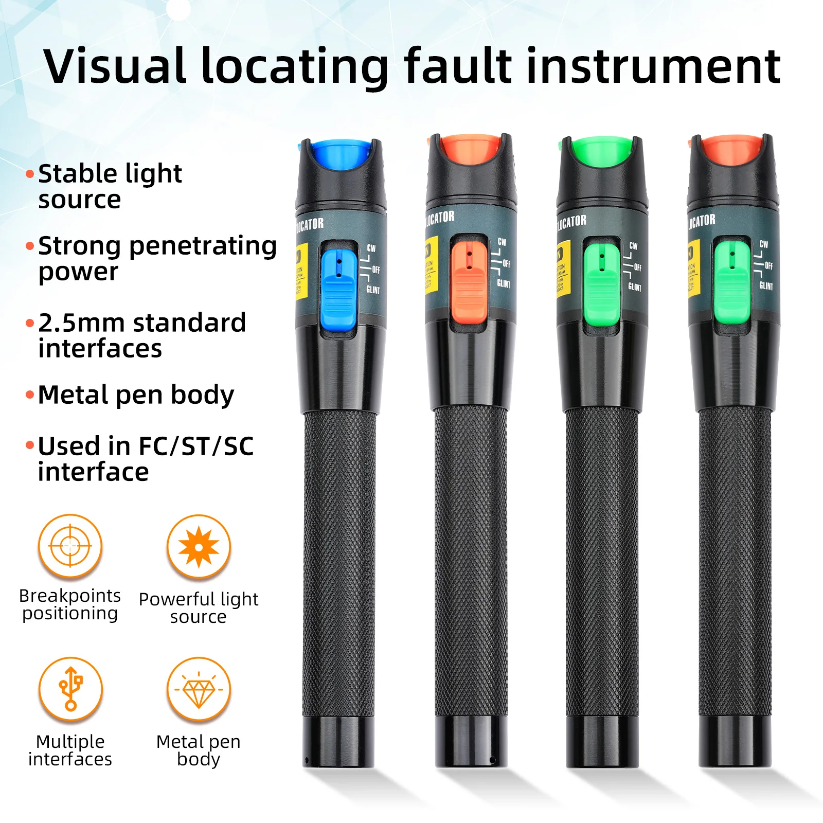 FTTH Visual Fault Locator Red Light Source Fiber Optic Cable Tester Fiber Fault Detector Test Tool VLF Laser 5MW-50MW