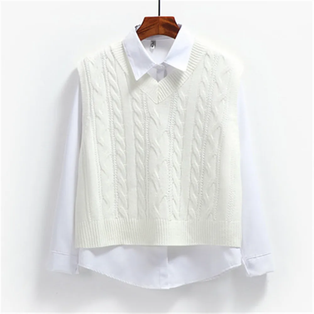 Модный трикотажный свитер в стиле преппи с v-образным вырезом женский жилет на