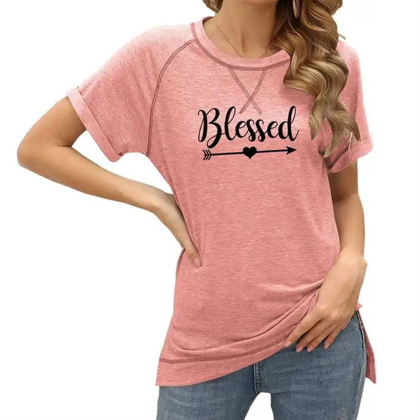 

2021 Summer Jesus Blessed Women's T-shirt Kawaii Short Sleeve Woman T-shirts Plus Size Female Clothes Oversized T-shirt Tops
