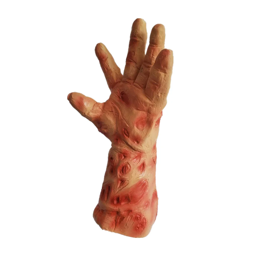 

Freddy Krueger Latex Left Hand Gloves Scary Carnival Halloween Realistic Adult Party Costume Horror Hood RPA014