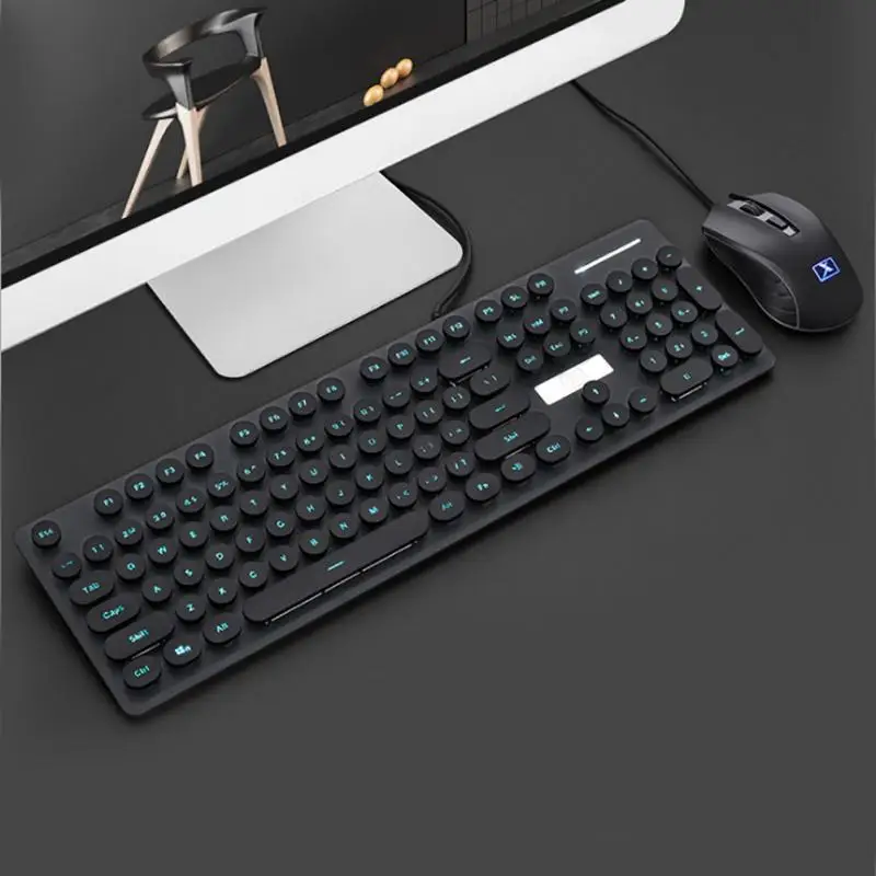 Black wired Игровая беспроводная клавиатура, мышь, комбо, 104 клавиш, водонепроницаемая Радужная подсветка, для ПК, ноутбука, геймера, игры, мышь s и клавиатуры, комплект - Цвет: Black wired