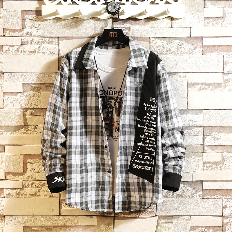 

Для мужчин рубашки в клетку с длинным рукавом 2021 Повседневное Harajuku Японская уличная одежда в стиле «хип-хоп» рубашки для мальчиков