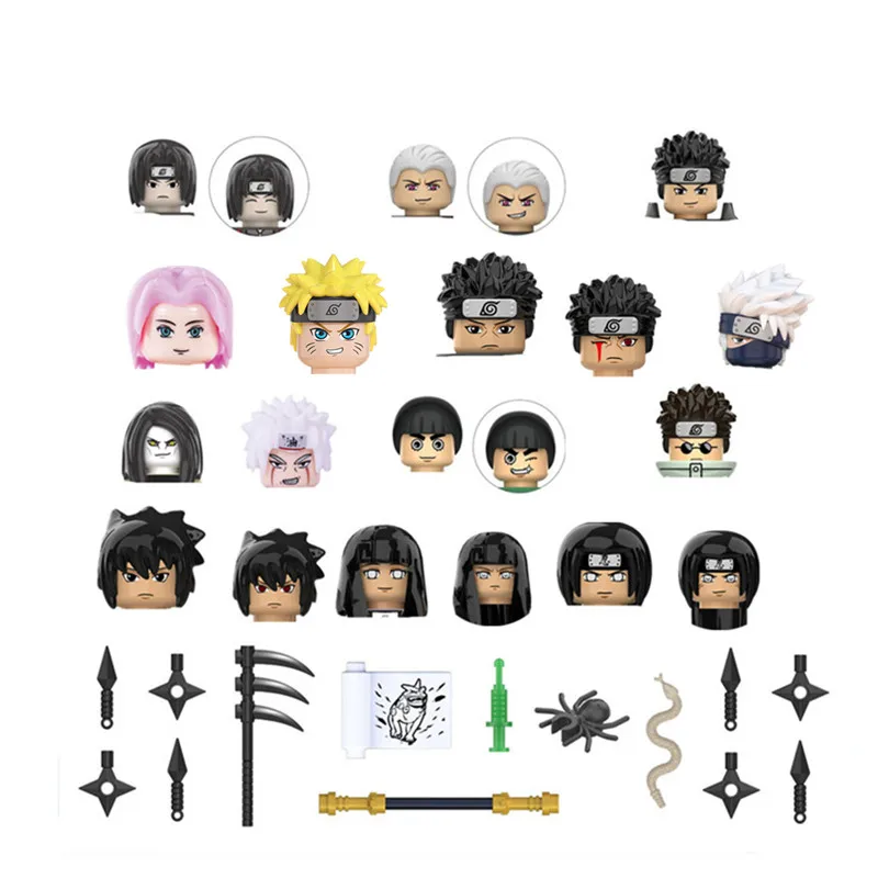 

89pcs New Anime Figures Metkay Oche Mar Rock Lee Hiruzen Sarutobi Action Figures Head Brick Building Blocks Toys for Kids Gift